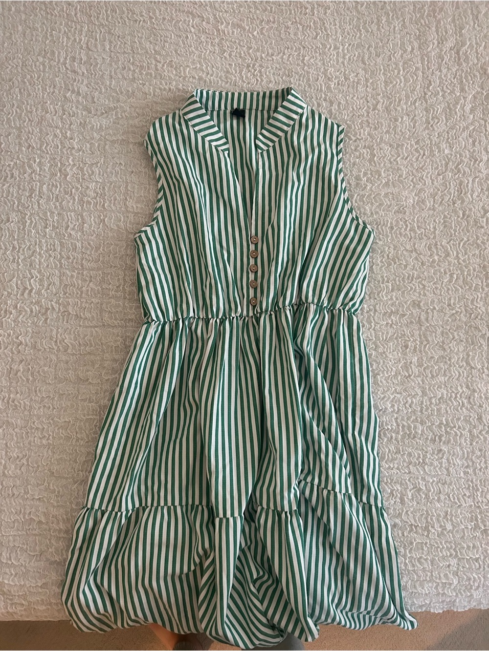 Shein Green and White Striped Sleeveless Dress